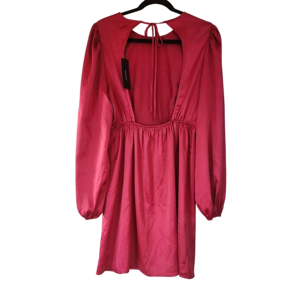 BNWT Vero Moda US M Pink Fushia Long Sleeve Backless Party Mini Dress Coktail - Picture 3 of 16